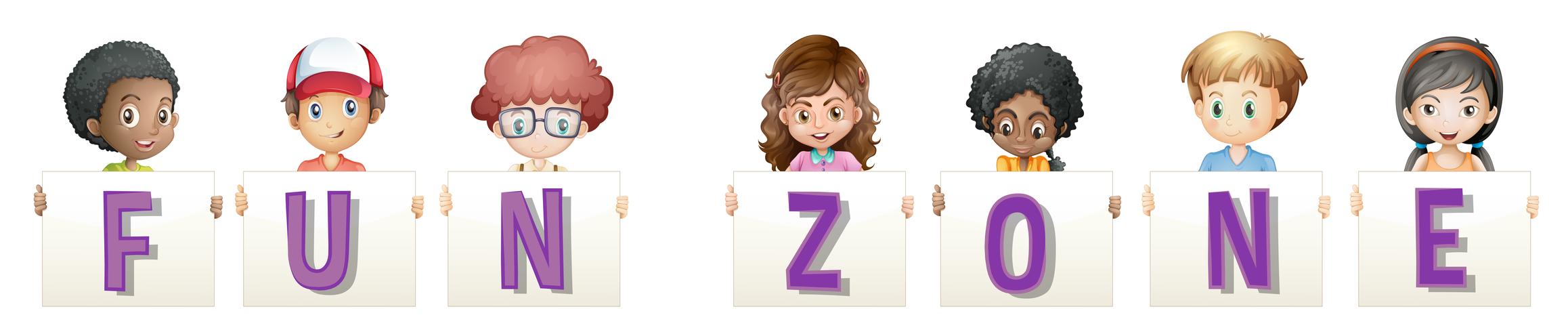 Children holding sign for fun zone vector