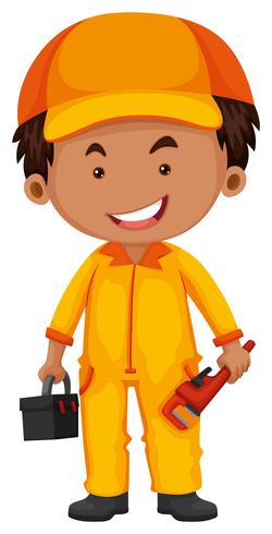 Plumber with toolbox and wrench vector