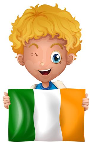 Boy holding Ireland flag vector