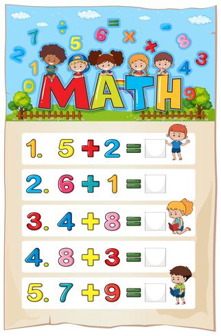 Addition worksheet template for young children vector