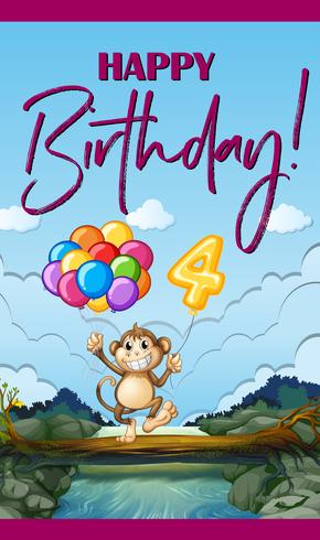 Happy birthday card with monkey and balloons vector