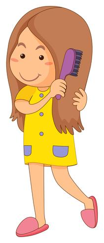 Little girl combing hair vector