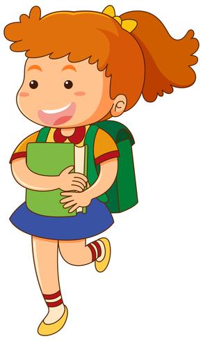 School girl with book and schoolbag vector