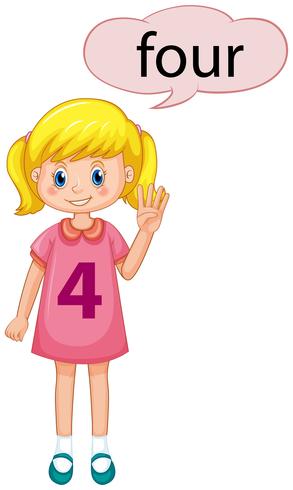 Girl with number four hand gesture vector