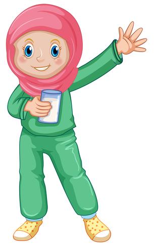 A muslim girl drinking milk vector