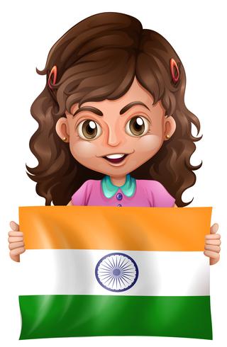 Cute girl and flag of India vector