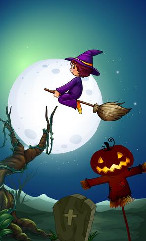 A witch riding bloom at night vector