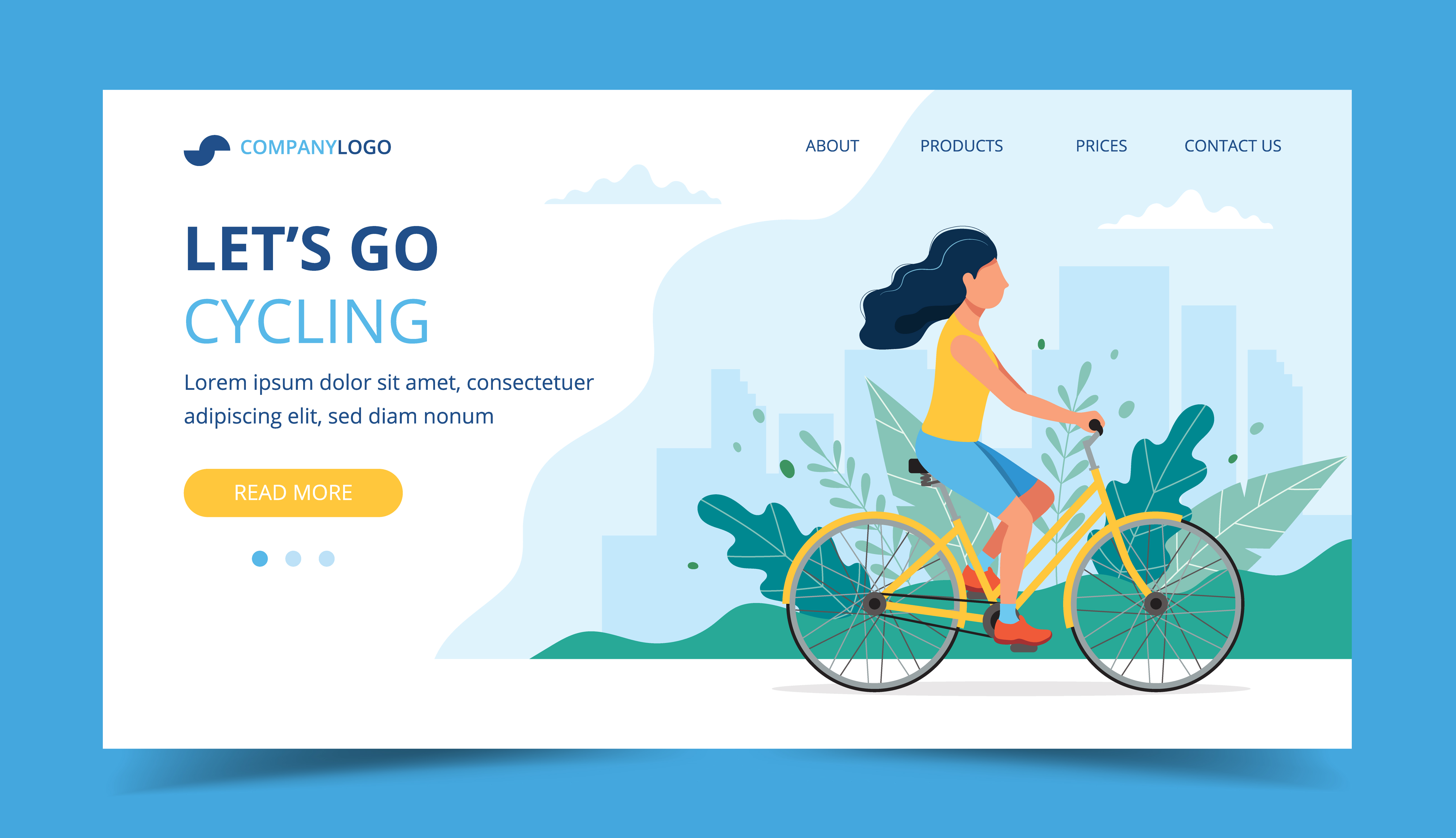Cycling landing page. Woman riding bicycle in the park. Illustration ...