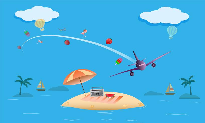 Vector of summer beach activity concept, welcome to holiday summer