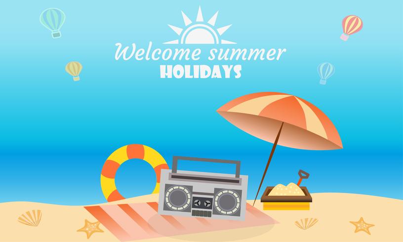 Vector of summer beach activity concept, welcome to holiday summer 