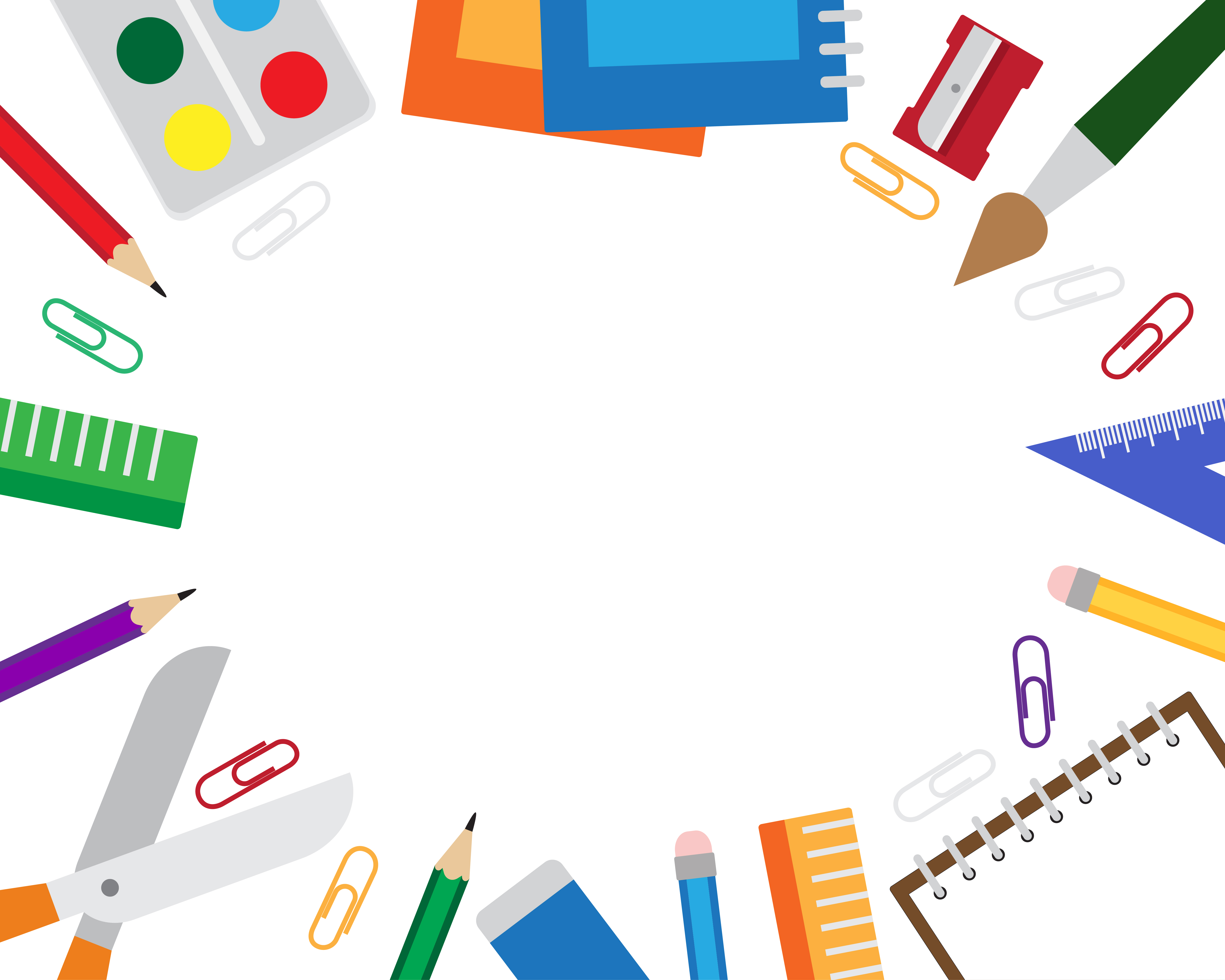 Vector illustration of frame with stationery items on the white