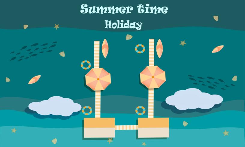 Vector of summer beach activity concept, welcome to holiday summer 