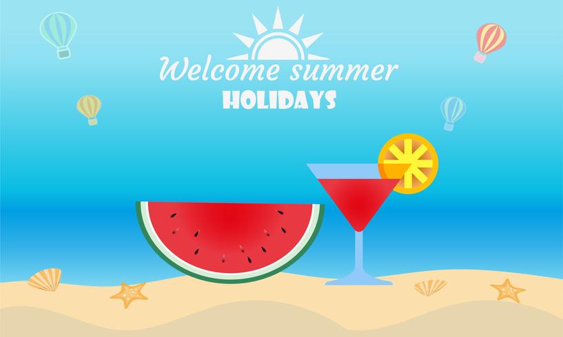 Vector of summer beach activity concept, welcome to holiday summer 