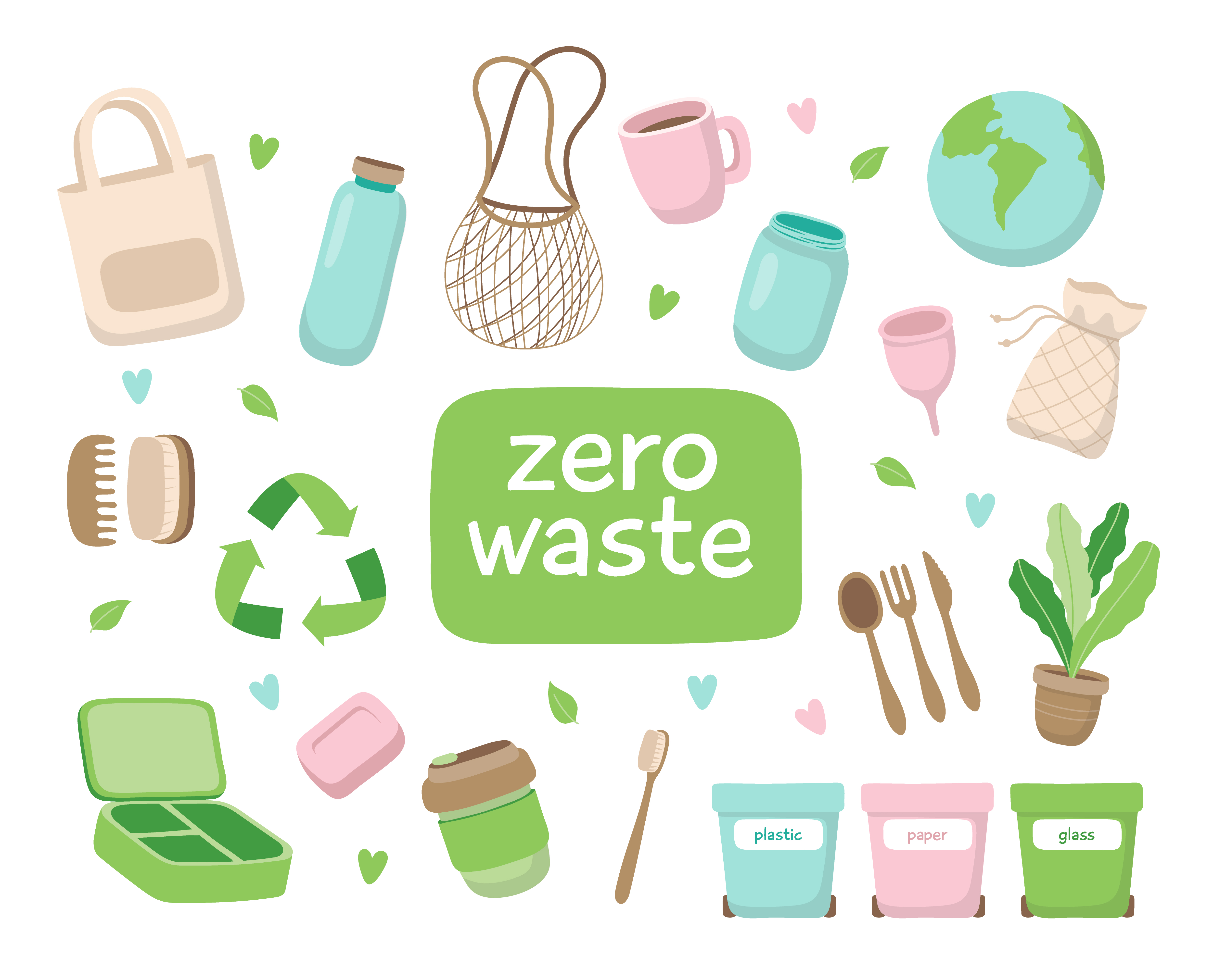 Zero waste concept illustration with different elements ...