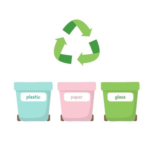 Clasificacion De Residuos Ilustracion Con Tres Contenedores De Basura Plastico Papel Y Vidrio Concepto Cero De Residuos Reciclaje Descargar Vectores Gratis Illustrator Graficos Plantillas Diseno