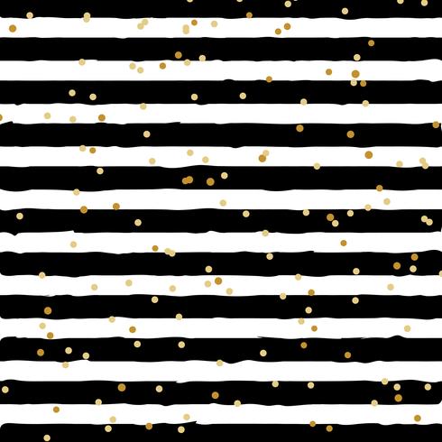 Abstract black and white striped on trendy background with random gold foil dots pattern. You can use for greeting card or wrapping paper, textile, packaging, etc. vector