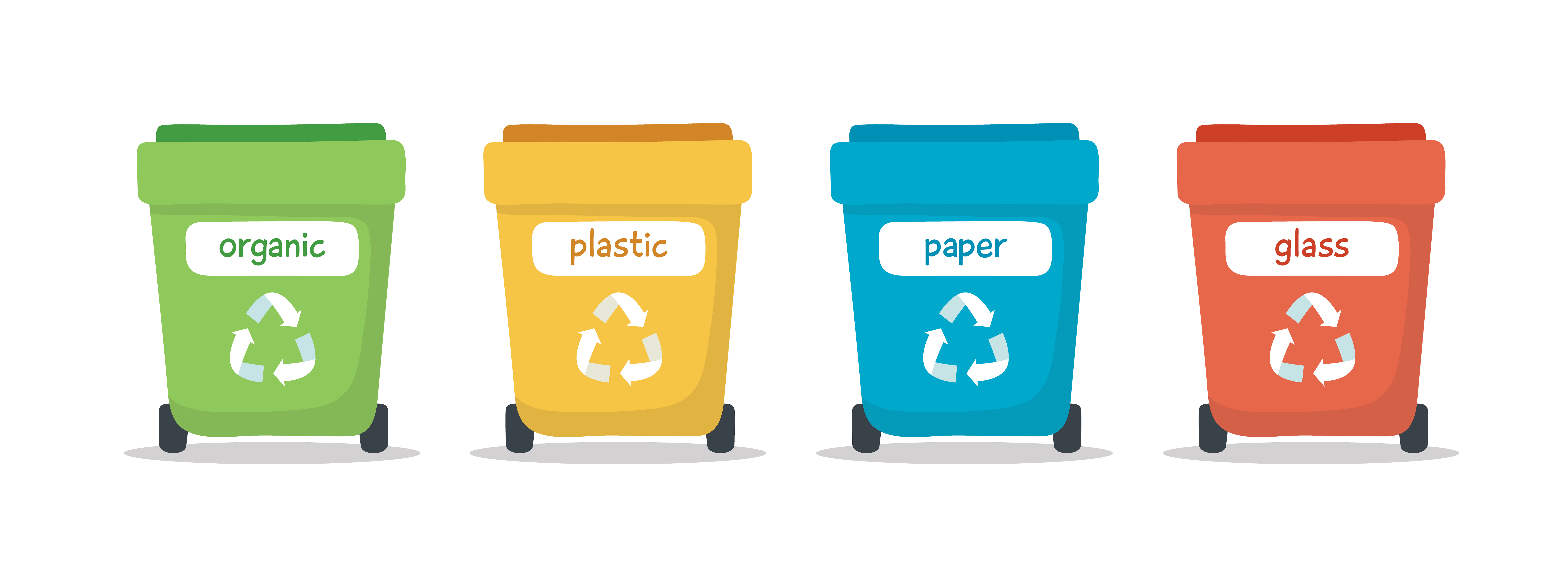 Waste sorting illustration with different colorful garbage bins