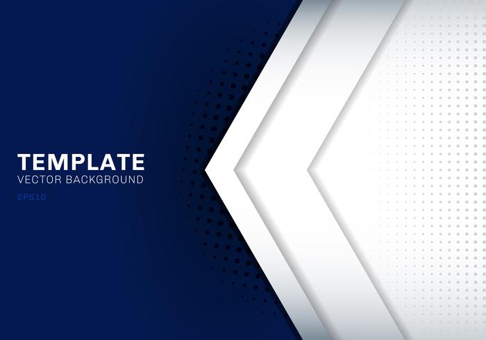 Template white arrow overlapping with shadow on dark blue background space for text and message artwork design technology concept vector