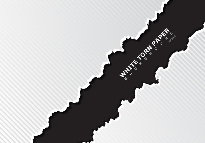 White torn paper edges with shadow and pattern diagonal lines texture on black background with copy space. vector