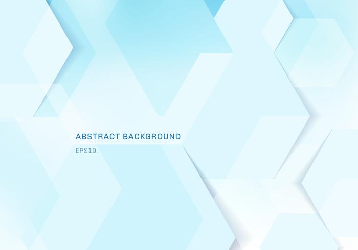 Abstract white geometric hexagons and shadow on blue background technology digital concept with copy space. vector