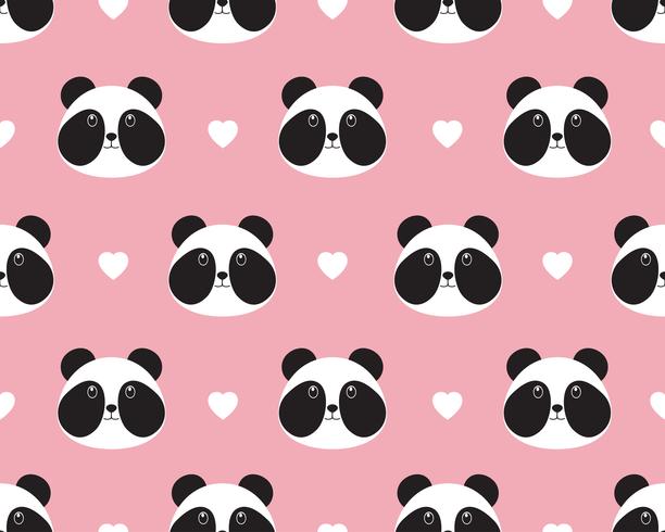 Seamless pattern of cute panda face with heart on sweet background vector