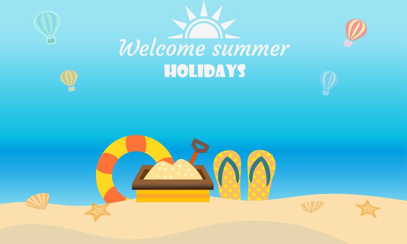 Vector of summer beach activity concept, welcome to holiday summer