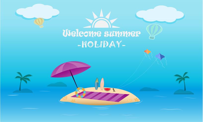 Vector de concepto de actividad de playa de verano, bienvenido a vacaciones verano