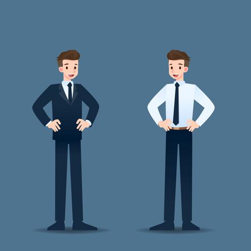 Happy businessman standing with akimbo pose and proud in his career. vector