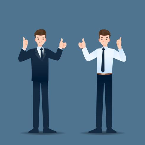Smiling businessman standing and thumb up to cheerful for his successful career. vector