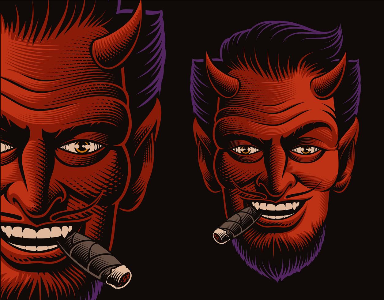 Coloured vector illustration of a devil face smoking a cigar 560555