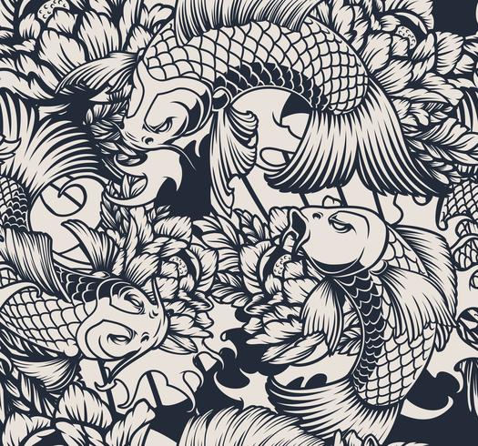 Seamless pattern with koi carp vector