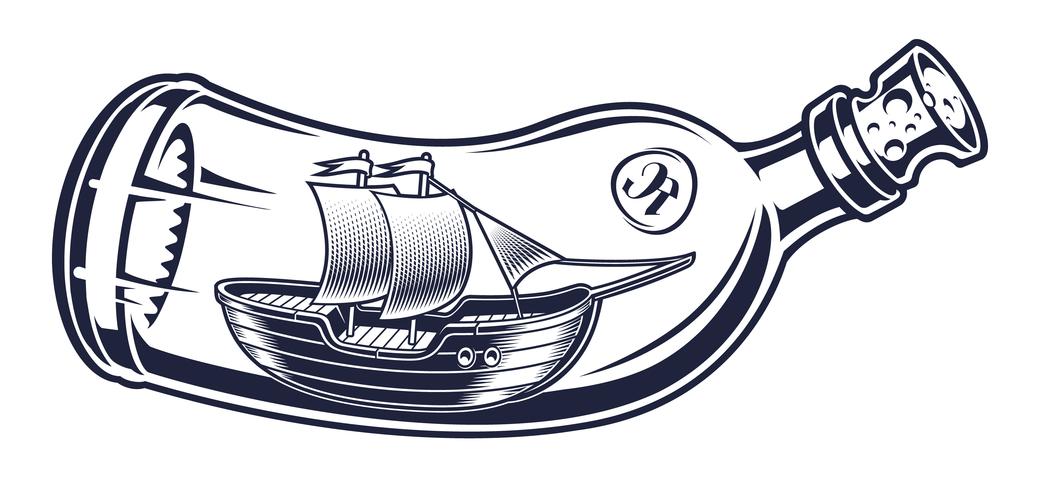 Ilustración vectorial de una botella con una nave vector