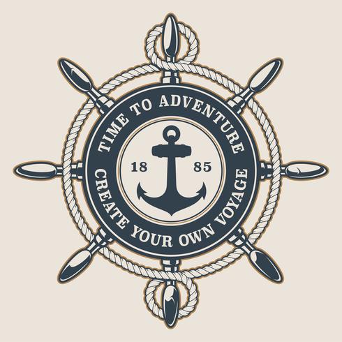 Badge with ship's wheel and anchor vector