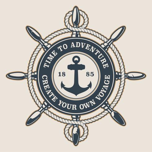 Badge with ship's wheel and anchor vector