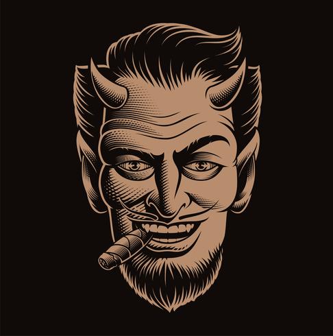 Vector illustration of a devil face smoking a cigar