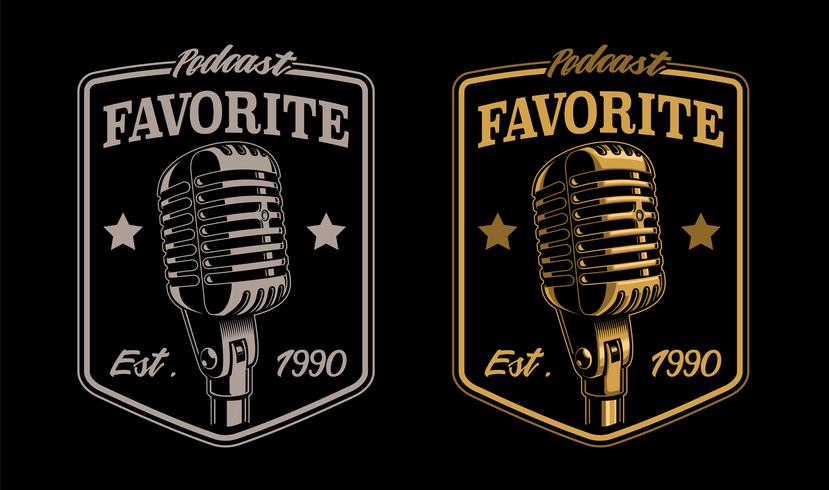 Vintage badge of a microphone on the dark background vector