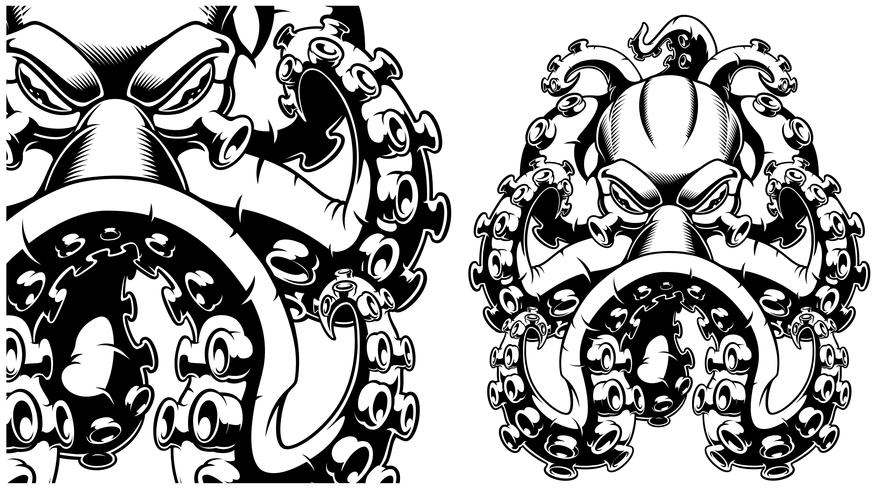 Vector illustration of a octopus black and white