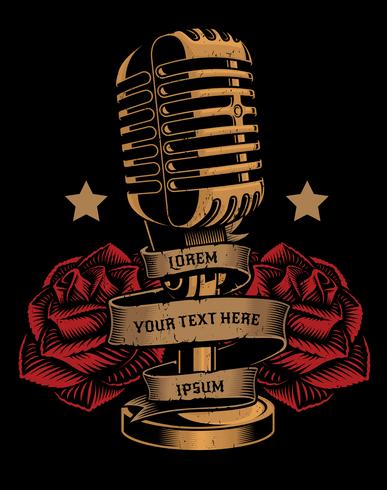 Vector illustration of a microphone with roses and a ribbon