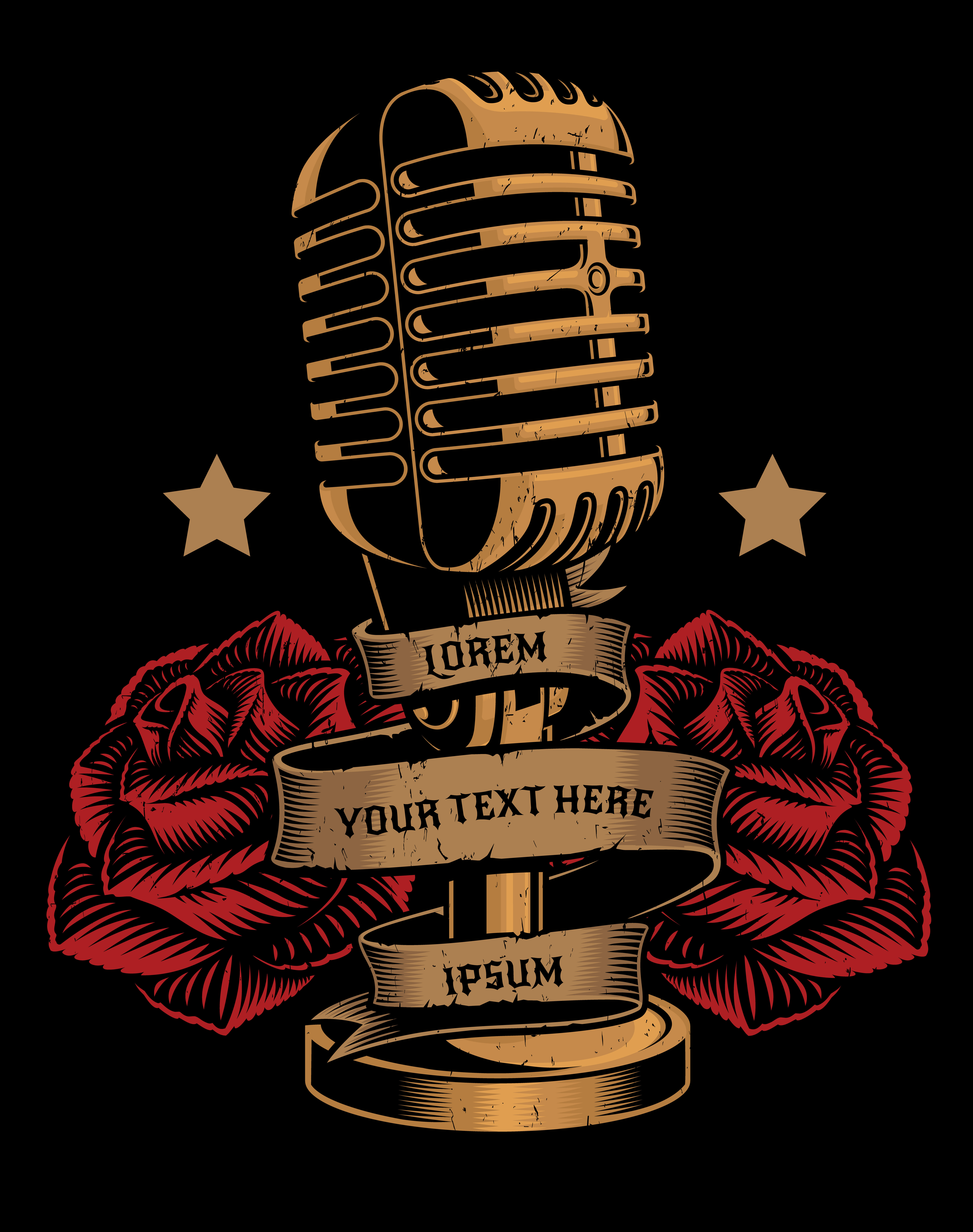 Vector illustration of a microphone with roses and a ribbon 560812