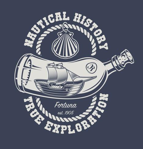 Illustration of a bottle with a ship and a seashell vector