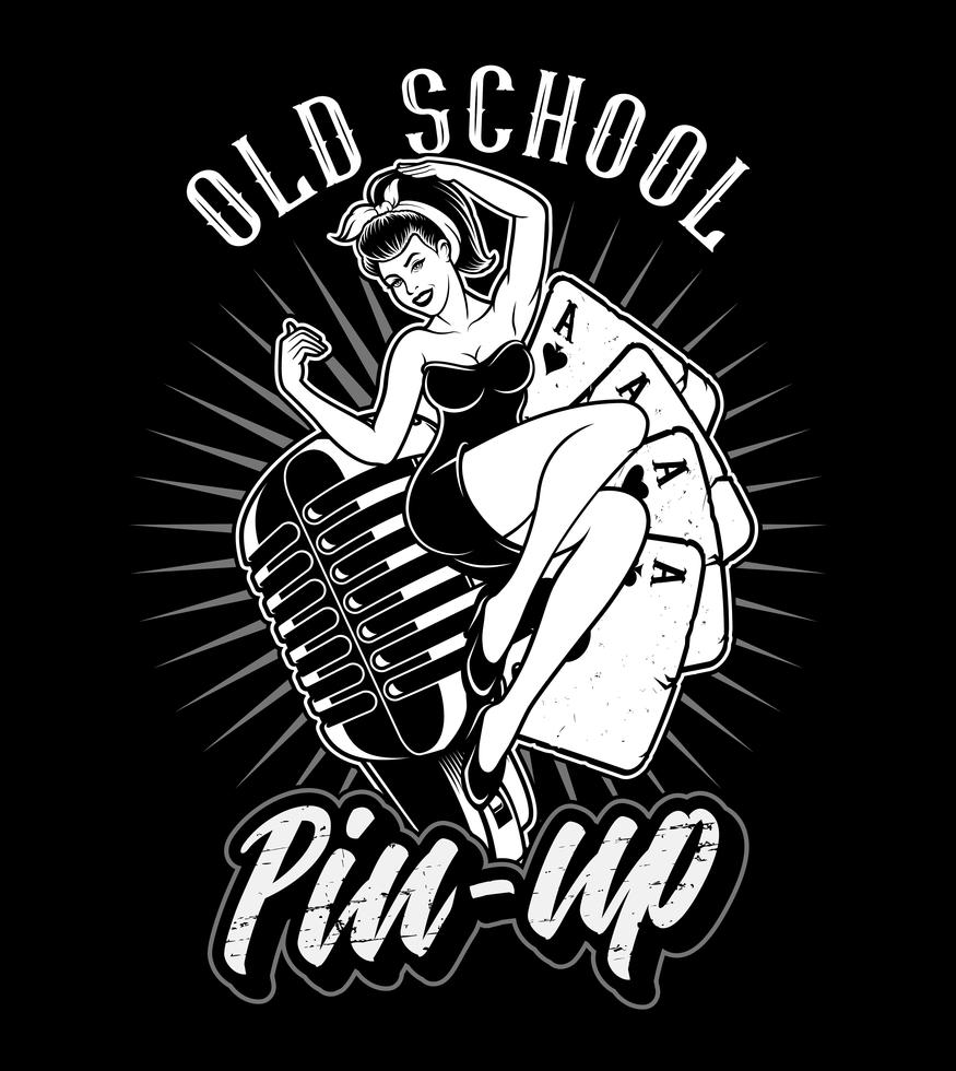 Black and white pin up girl on the microphone. 560905 Vector Art at