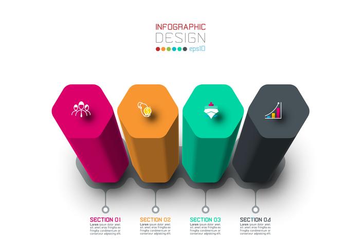 Vector Infographic label design with hexagon columns design. 