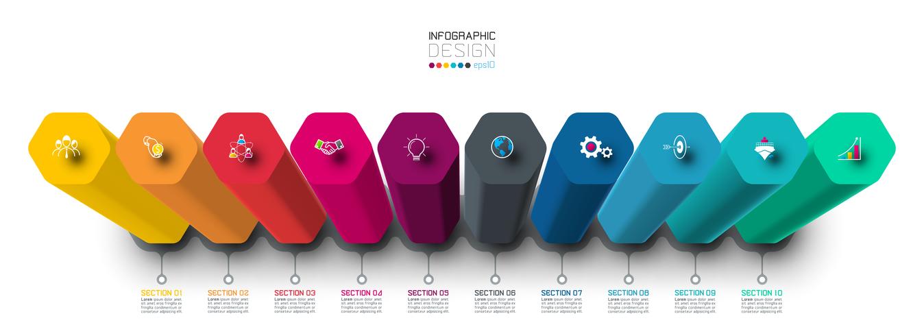 Vector Infographic label design with hexagon columns design. 