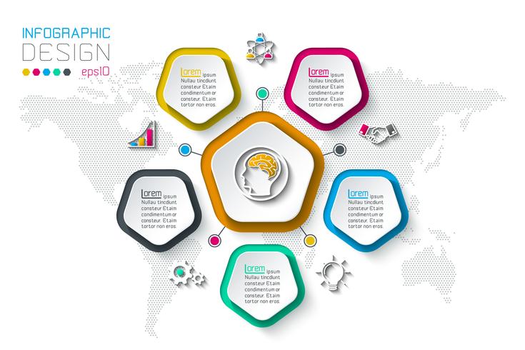 Pentagons label infographic with 5 steps. vector