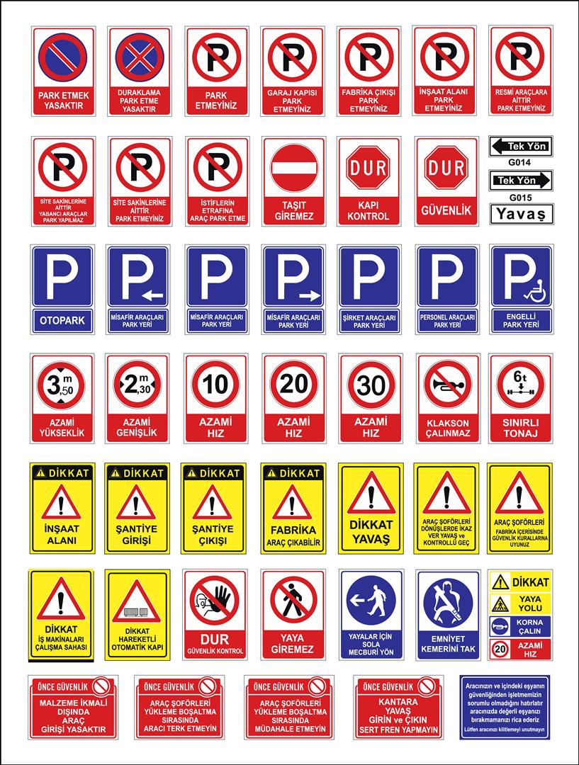 Turkish signage models, hazard sign, prohibited sign, occupational