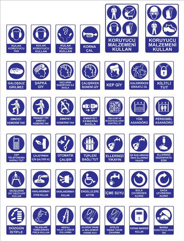 Turkish signage models, hazard sign, prohibited sign, occupational safety and health signs, warning signboard, fire emergency sign. for sticker, posters, and other material printing. easy to modify. vector. vector