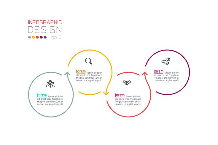 Circle label infographic with step by steps. vector