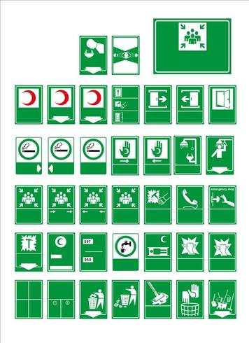  set of mandatory sign, hazard sign, prohibited sign, occupational safety and health signs, warning signboard, fire emergency sign. for sticker, posters, and other material printing. easy to modify. vector. vector