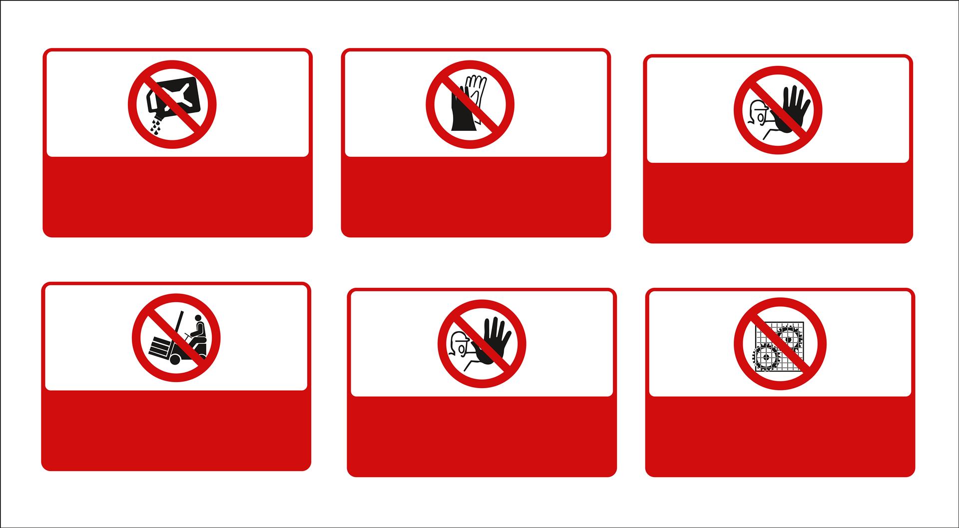set of mandatory sign, hazard sign, prohibited sign, occupational