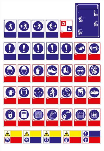  set of mandatory sign, hazard sign, prohibited sign, occupational safety and health signs, warning signboard, fire emergency sign. for sticker, posters, and other material printing. easy to modify. vector. vector